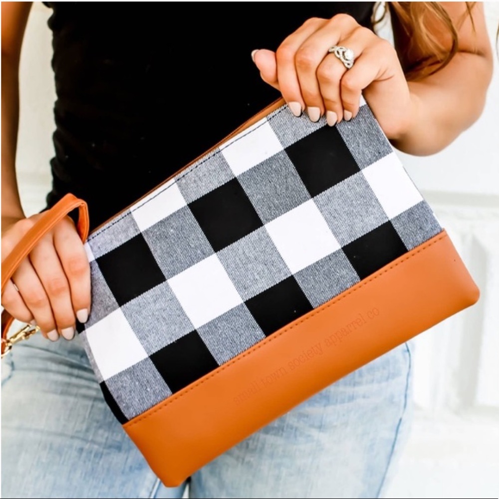 Buffalo check plaid wristlet purse